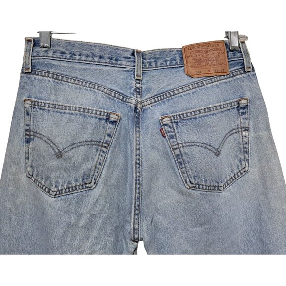 VIntage Levis 501 Jeans 90s Mens Actual 31 Tagged 33 Button Fly Distressed Fraye - Picture 2 of 15